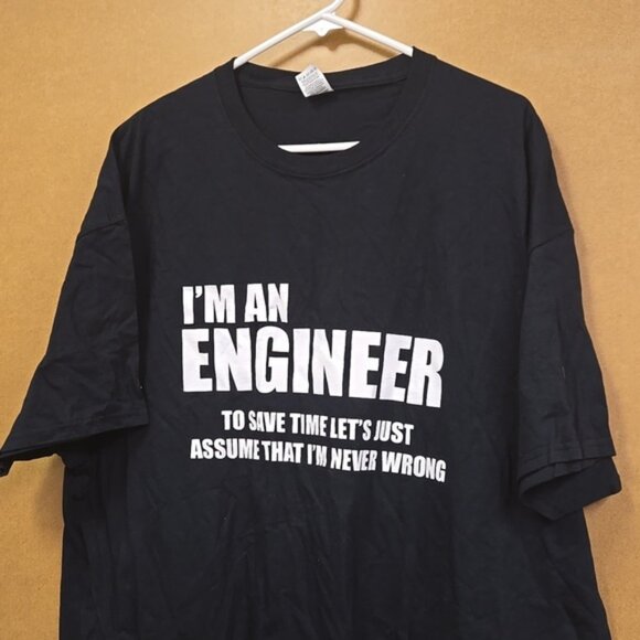 Fruit of the Loom Size 2XL Black Engineer Novelty T-Shirt - Picture 2 of 6
